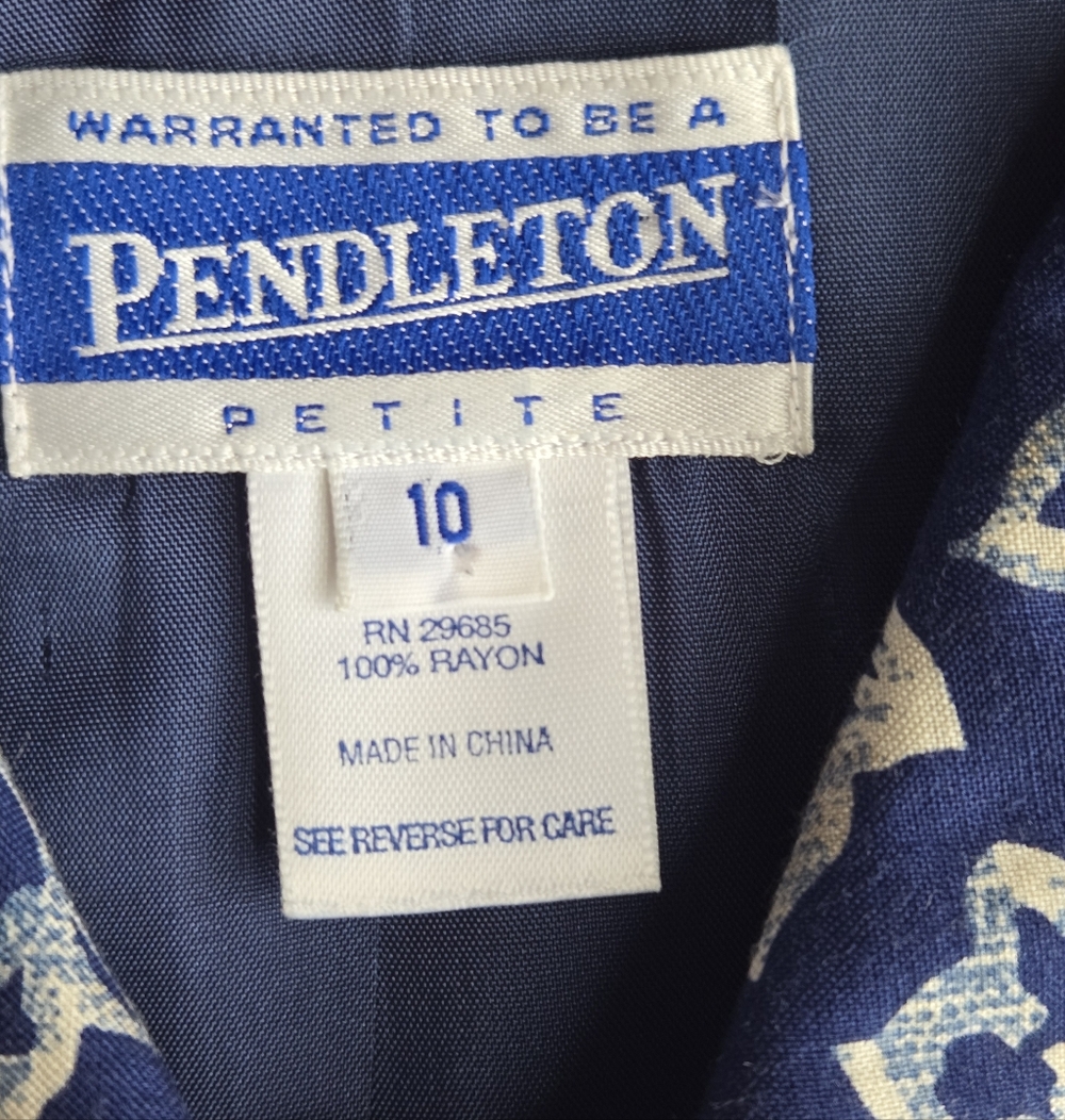 Vintage Pendleton Petite Blue Floral Cropped Blazer Jacket Size 10 Rayon - Picture 7 of 8